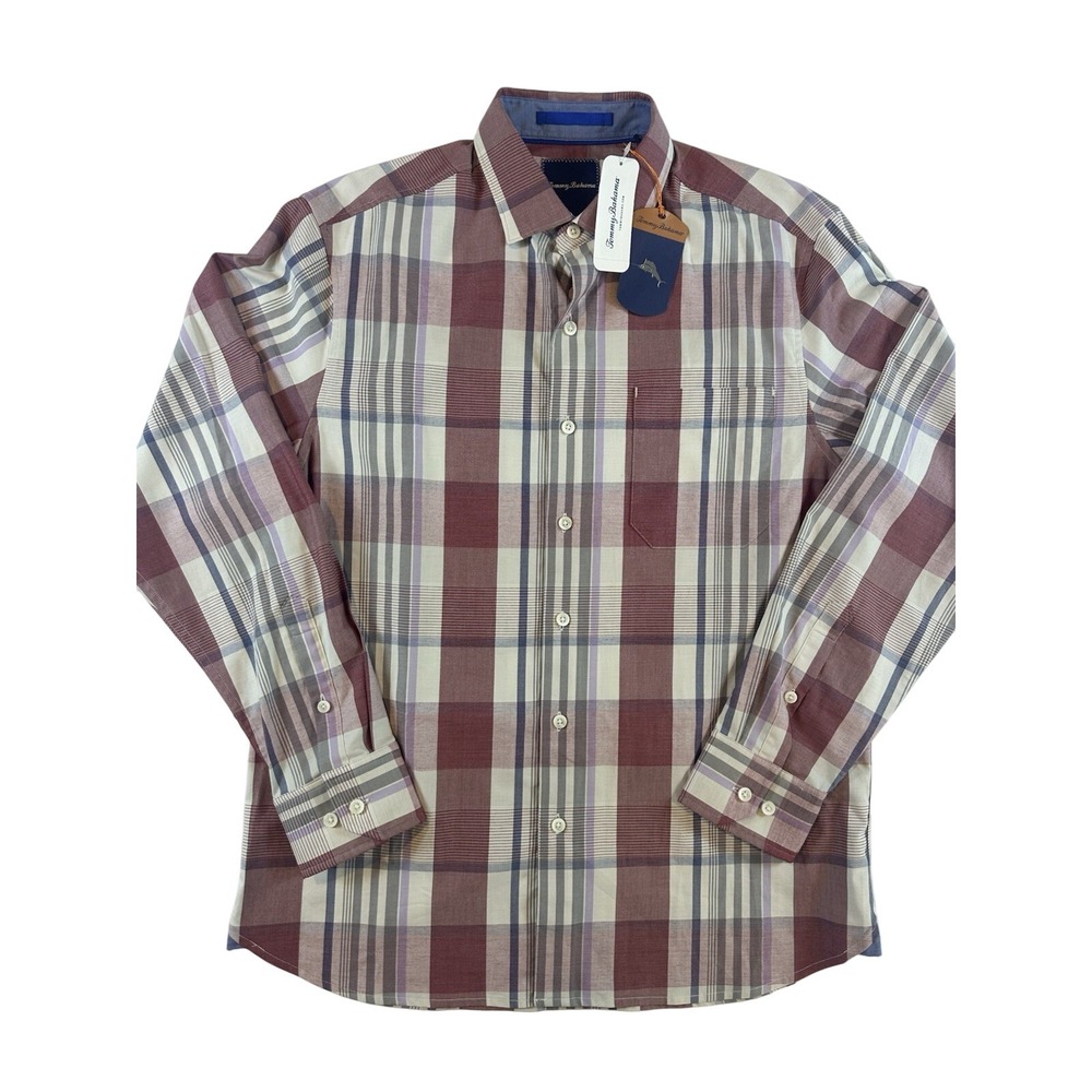 Tommy Bahama Big‎ Island Plaid Original Fit Shirt, Fire Dance, Size S, MSRP $145